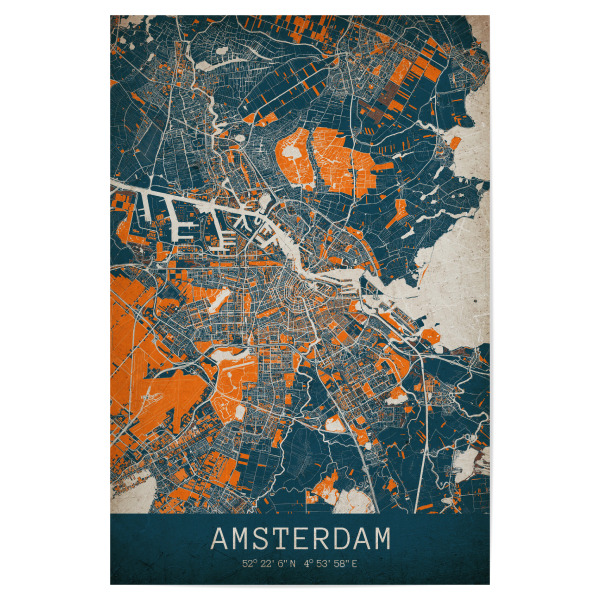 Poster "Vintage City Map Amsterdam" artboxONE - Städte / Amsterdam,Kartografie