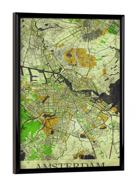Poster mit schwarzem Rahmen "Amsterdam Vintage City Map" artboxONE - Städte / Amsterdam,Kartografie