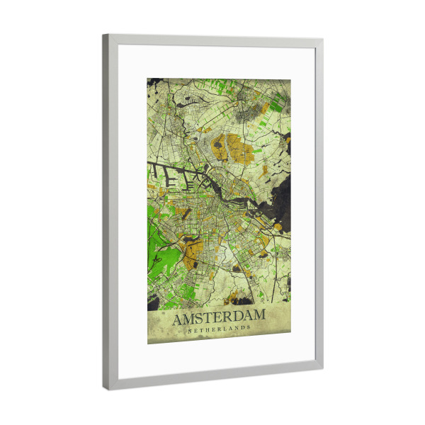 Poster mit Rahmen Silber "Amsterdam Vintage City Map" artboxONE - Städte / Amsterdam,Kartografie