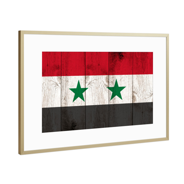 Poster mit Rahmen Gold "Syria Flag" artboxONE - Reise,Reise / Asien,Reise / Länder - Syria,Syrien,Vintage,Flag,Flagge,Asien,Holz,Fahne