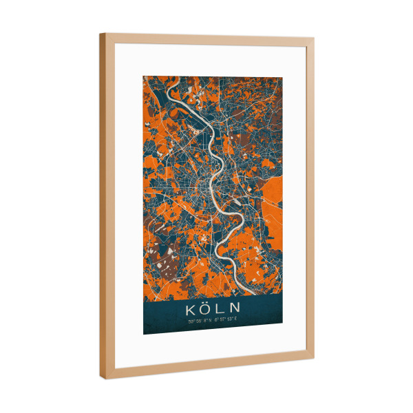 Poster mit Rahmen Kupfer "Kölner Vintage Map" artboxONE - Städte / Köln,Kartografie
