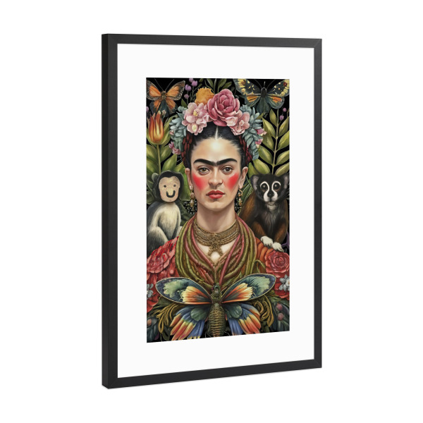 Poster mit Rahmen Schwarz (Metallic) "Frida kahlo surreal" artboxONE - Floral,Menschen