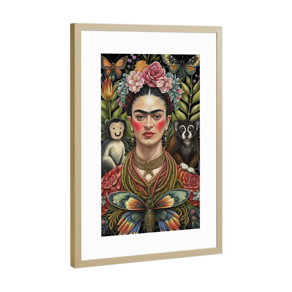 Poster mit Rahmen Gold "Frida kahlo surreal" artboxONE - Floral,Menschen