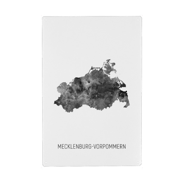 Holzbild "Mecklenburg-Vorpommern Karte BW" artboxONE - Schwarzweiß,Kartografie - Mecklenburg-vorpommern,Karte,Aquarell,Malerei,Landeskarte,Deutschland