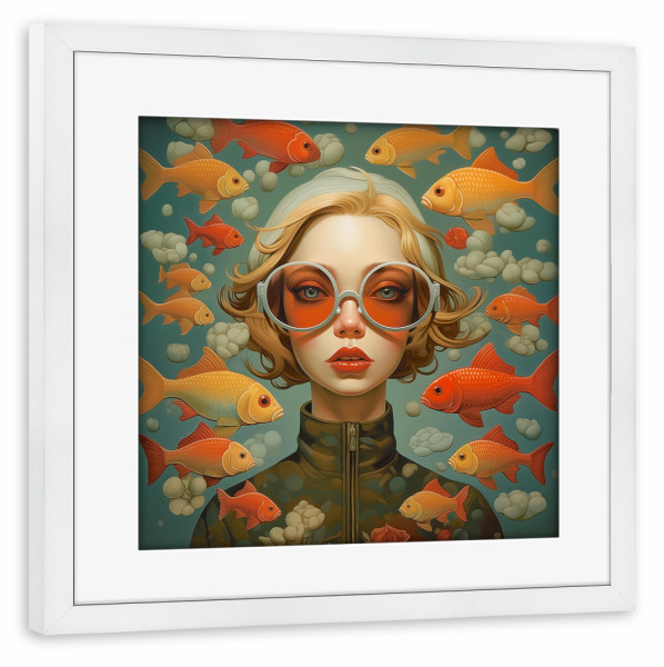 Poster mit Rahmen weiß "Goldfisch Freunde" artboxONE - Tiere,Menschen,Unterwasser