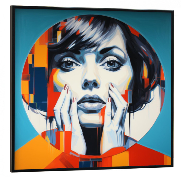 Poster mit schwarzem Rahmen 30x30 cm "REFLEXION DER FARBE ORANGE" artboxONE - Abstrakt,Fashion,Für Mama - Popart,Frau,Spiegel,Gesicht,Farben