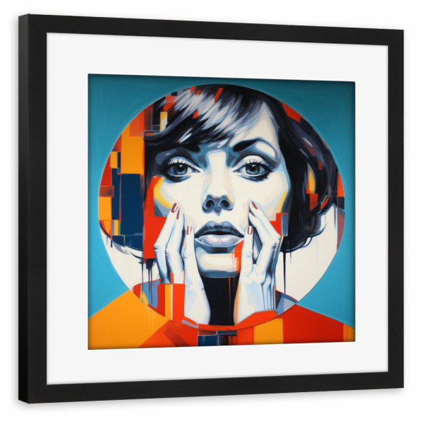 Poster mit Rahmen schwarz "REFLEXION DER FARBE ORANGE" artboxONE - Abstrakt,Fashion,Für Mama - Popart,Frau,Spiegel,Gesicht,Farben