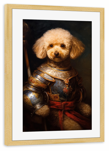 Poster mit Rahmen kiefer "Mittelalterlicher Pudelritter" artboxONE - Tiere,Lustig