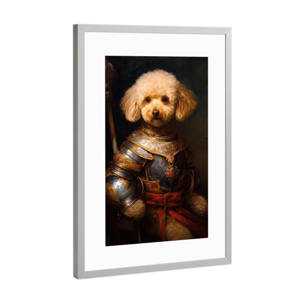 Poster mit Rahmen Silber "Mittelalterlicher Pudelritter" artboxONE - Tiere,Lustig