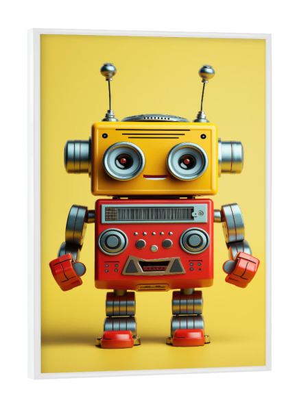 Poster mit weißem Rahmen "Gelber Metallroboter" artboxONE - Lustig