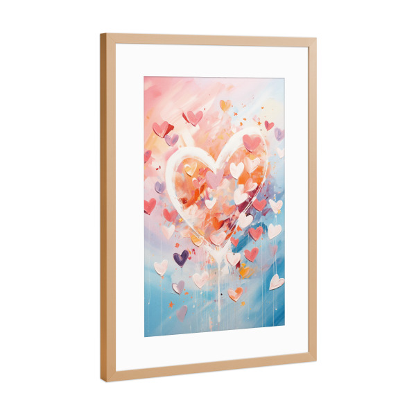 Poster mit Rahmen Kupfer "Pastellherzenmalerei" artboxONE - Liebe