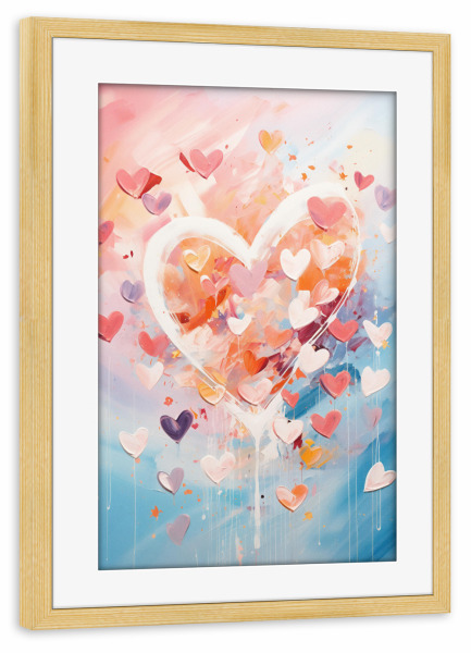 Poster mit Rahmen kiefer "Pastellherzenmalerei" artboxONE - Liebe