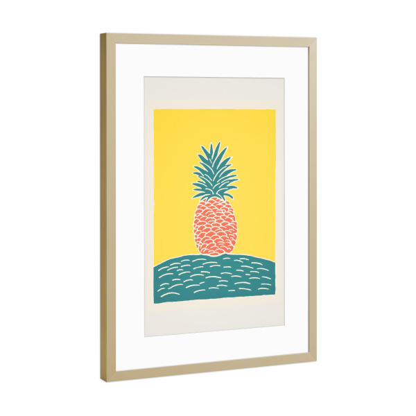 Poster mit Rahmen Gold "Retro-Ananas im Siebdruckverfahren" artboxONE - Comic,Abstrakt,Essen & Trinken / Obst & Gemüse