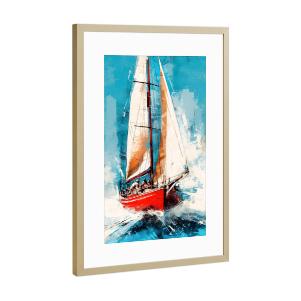 Poster mit Rahmen Gold "Yacht-Rennboote S" artboxONE - Sport,Sport / Sommerspiele - Yacht,Rennen,Boote,Sport,Aquarell,Malerei