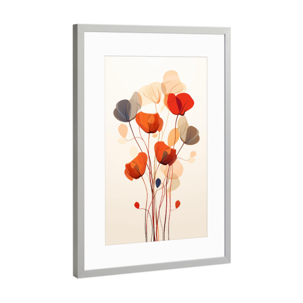 Poster mit Rahmen Silber "Zarte Blumen auf Beige" artboxONE - Floral,Abstrakt,Liebe