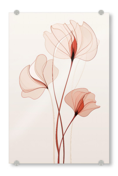 Acrylglasbild "Zarte Blumenlinienzeichnung" artboxONE - Floral - Kunst,Zart,Zeichnung,Blume,Linie,Minimal,Rot,Einfach,Einzeln,Weich,Weiß