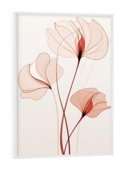 Poster mit weißem Rahmen "Zarte Blumenlinienzeichnung" artboxONE - Floral - Kunst,Zart,Zeichnung,Blume,Linie,Minimal,Rot,Einfach,Einzeln,Weich,Weiß