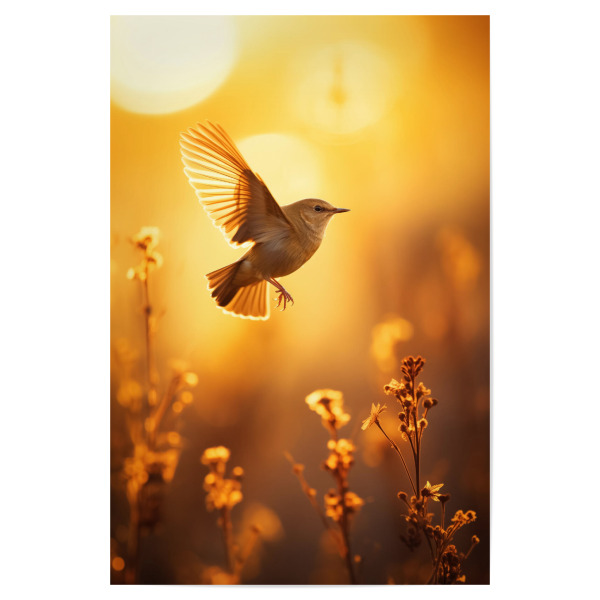 Poster "Flying bird on sunset meadow" artboxONE - Natur,Tiere