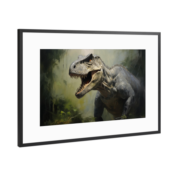 Poster mit Rahmen Schwarz (Metallic) "Gemalter Allosaurus" artboxONE - Natur,Tiere