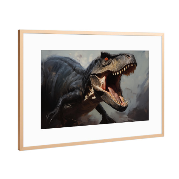 Poster mit Rahmen Kupfer "Allosaurus" artboxONE - Natur,Tiere - Allosaurus,Kunst,Groß,Leinwand,Dino,Dinosaurier,öl,Farbe,Gemälde,Rex