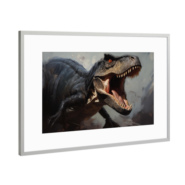Poster mit Rahmen Silber "Allosaurus" artboxONE - Natur,Tiere - Allosaurus,Kunst,Groß,Leinwand,Dino,Dinosaurier,öl,Farbe,Gemälde,Rex