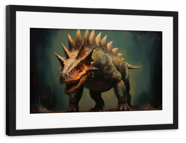 Poster mit Rahmen schwarz "Stegosaurus-Gemälde" artboxONE - Natur,Tiere - Kunst,Groß,Leinwand,Dino,Dinosaurier,öl,Farbe,Gemälde,Rex,Stegosaurus