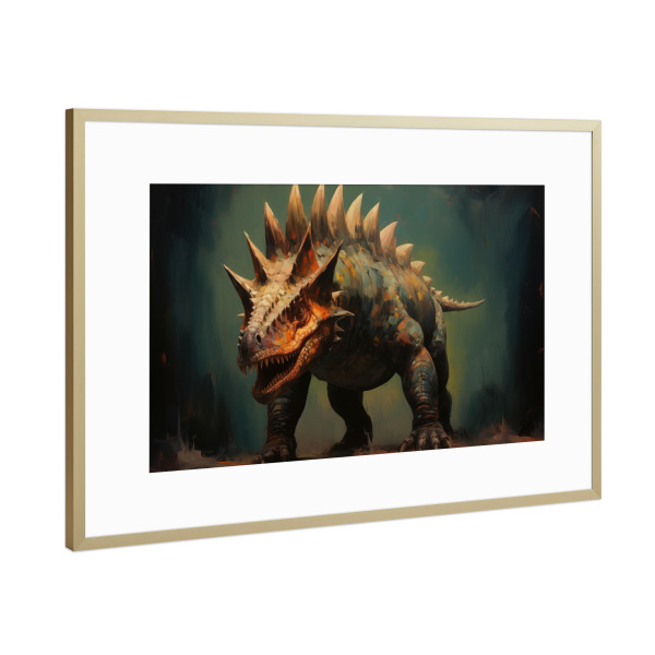 Poster mit Rahmen Gold "Stegosaurus-Gemälde" artboxONE - Natur,Tiere - Kunst,Groß,Leinwand,Dino,Dinosaurier,öl,Farbe,Gemälde,Rex,Stegosaurus
