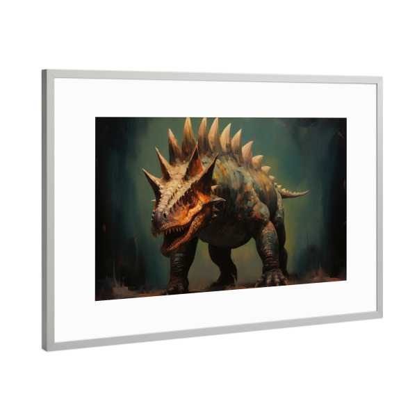 Poster mit Rahmen Silber "Stegosaurus-Gemälde" artboxONE - Natur,Tiere - Kunst,Groß,Leinwand,Dino,Dinosaurier,öl,Farbe,Gemälde,Rex,Stegosaurus