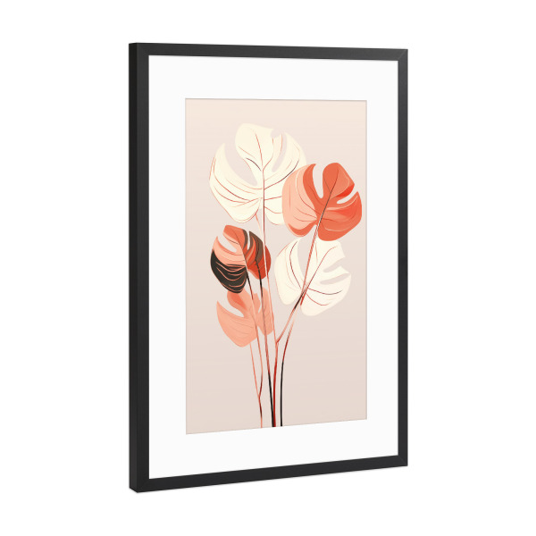 Poster mit Rahmen Schwarz (Metallic) "Abstract red monstera" artboxONE - Floral,Abstrakt