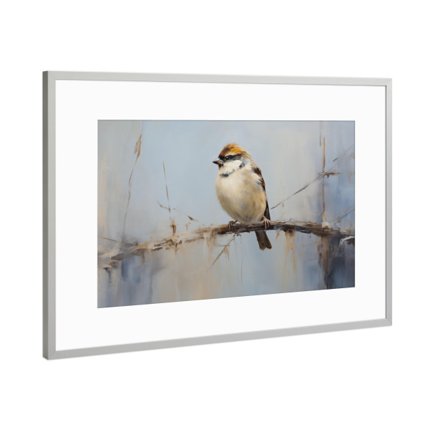 Poster mit Rahmen Silber "Ölgemälde eines Spatzen" artboxONE - Natur,Tiere