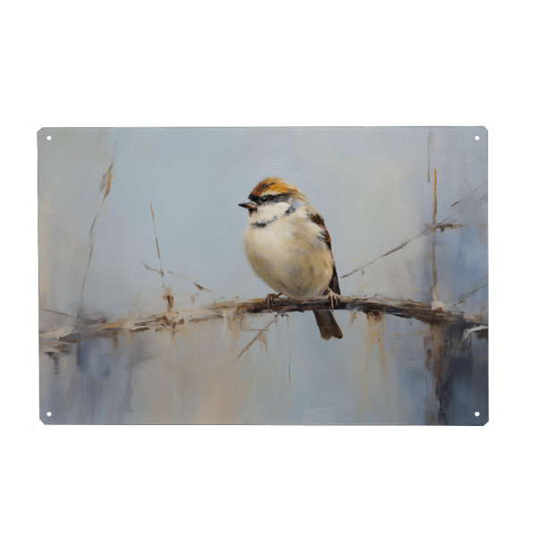 Metall Poster "Ölgemälde eines Spatzen" artboxONE - Natur,Tiere - Tier,Kunst,Vogel,Leinwand,Impressionistisch,Natur,öl,Farbe,Gemälde,Sperling,Hübsch