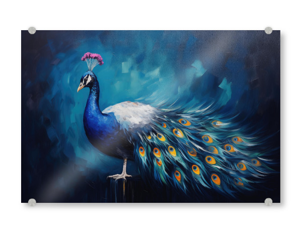 Acrylglasbild "Pfauenmalerei" artboxONE - Natur,Tiere - Tier,Kunst,Vogel,Blau,Leinwand,Impressionistisch,Natur,öl,Farbe,Gemälde,Pfau