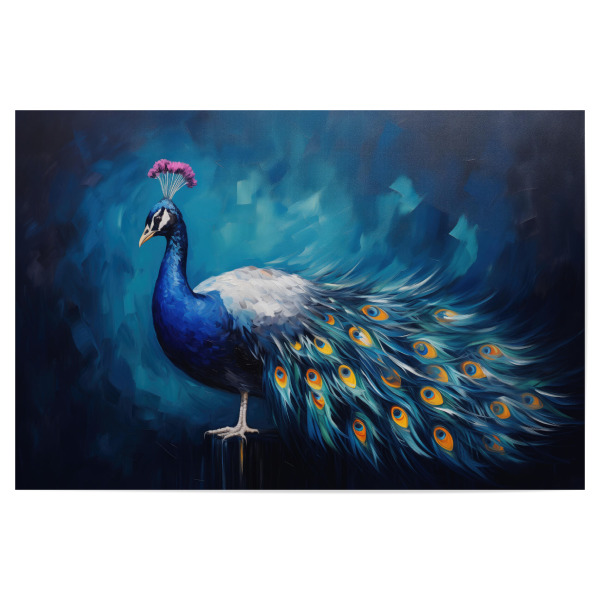 Poster 30x20 cm "Pfauenmalerei" artboxONE - Natur,Tiere - Tier,Kunst,Vogel,Blau,Leinwand,Impressionistisch,Natur,öl,Farbe,Gemälde,Pfau