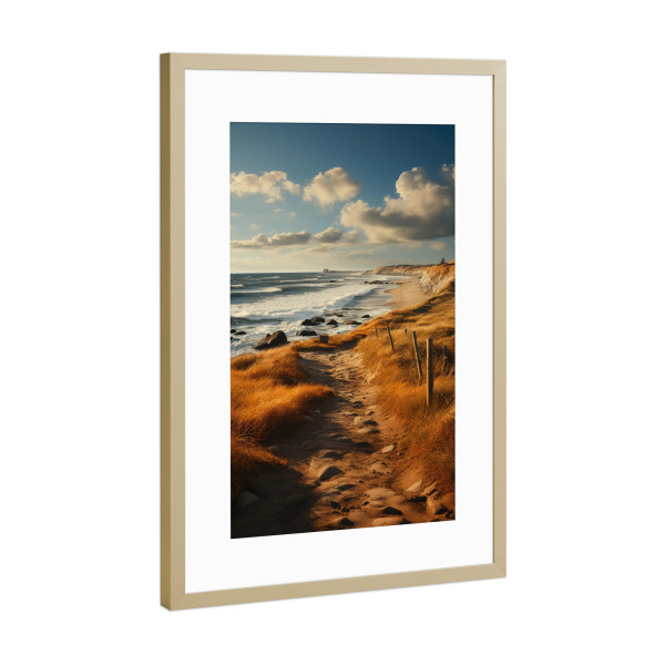 Poster mit Rahmen Gold "Straße durch Sanddünen" artboxONE - Natur,Reise,Reise / Strand und Meer
