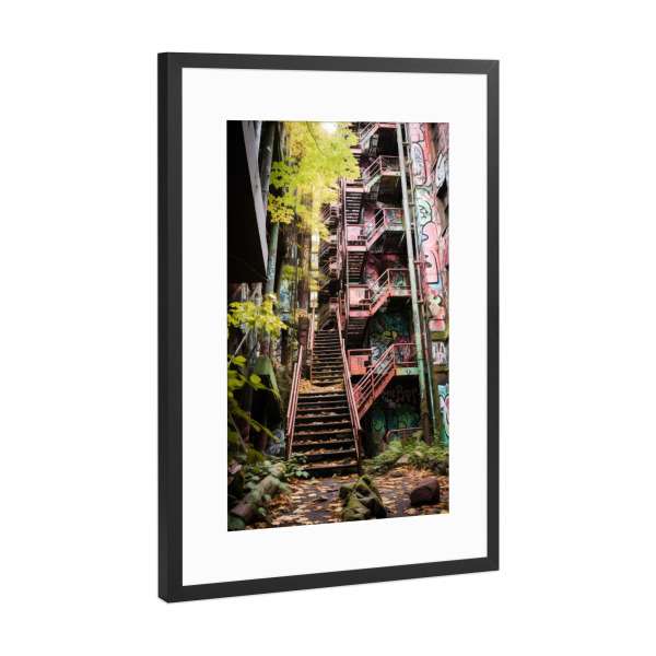 Poster mit Rahmen Schwarz (Metallic) "Lost Place Hochhaus" artboxONE - Streetart