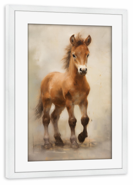 Poster mit Rahmen weiß "Fohlen" artboxONE - Natur,Tiere - Tier,Kunst,Baby,Vogel,Niedlich,Pferd,Impressionistisch,Natur,öl,Farbe,Gemälde