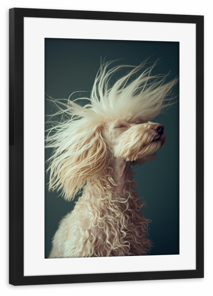 Poster mit Rahmen schwarz "Pudel mit lustigem Haar" artboxONE - Tiere,Lustig