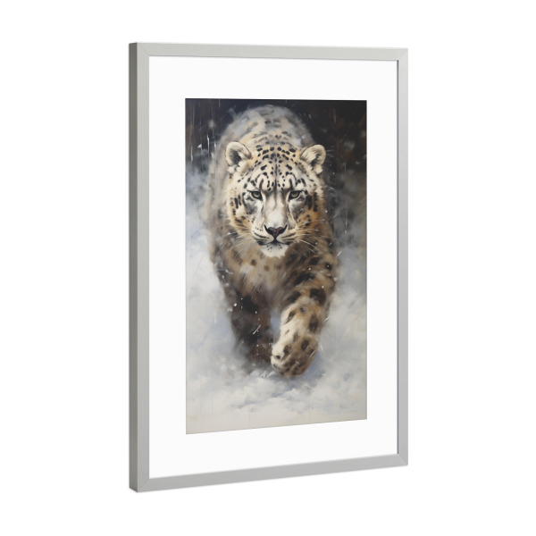 Poster mit Rahmen Silber "Schnee Leopard" artboxONE - Natur,Tiere
