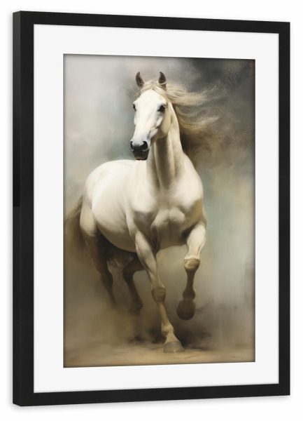 Poster mit Rahmen schwarz "Araber" artboxONE - Natur,Tiere - Tier,Araber,Kunst,Leinwand,Pferd,Impressionistisch,Natur,öl,Malerei,Weiß,Tierwelt