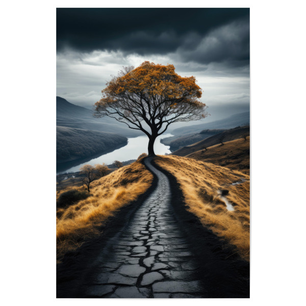 Poster 30x20 cm "Weg zum Horizont" artboxONE - Natur - Horizont,Weg,Baum,Einsame weg,Weg ins nichts,Aussichtspunkt,Neblige aussicht,Einsamkeit