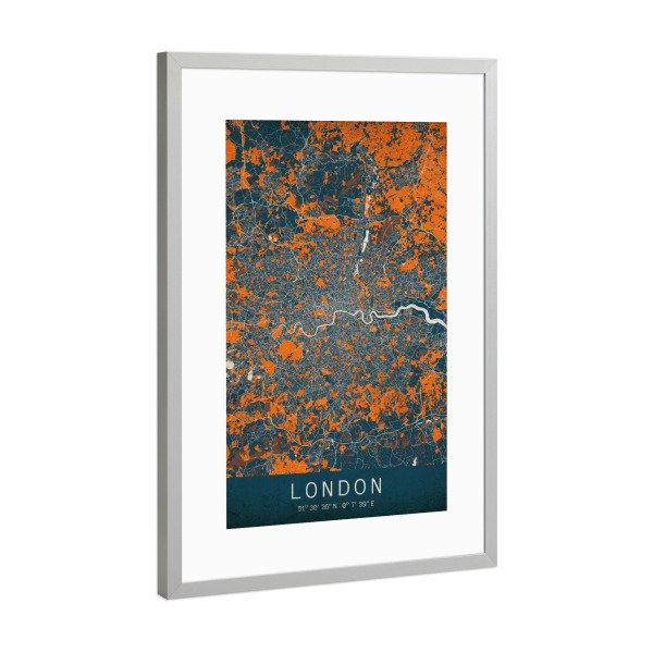 Poster mit Rahmen Silber "London City Vintage" artboxONE - Städte / London,Kartografie