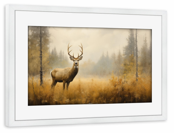 Poster mit Rahmen weiß "Hirsch in den Wäldern" artboxONE - Natur,Tiere