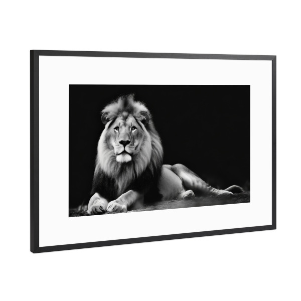 Poster mit Rahmen Schwarz (Metallic) "Löwe in der Savanne" artboxONE - Tiere,Schwarzweiß - Afrika,Raubtiere,Löwe,Wildtier,Tier,Savanne,Großkatzen