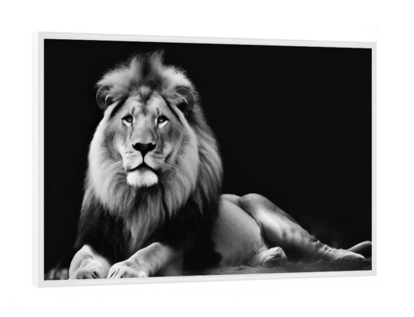Poster mit weißem Rahmen "Löwe in der Savanne" artboxONE - Tiere,Schwarzweiß - Afrika,Raubtiere,Löwe,Wildtier,Tier,Savanne,Großkatzen