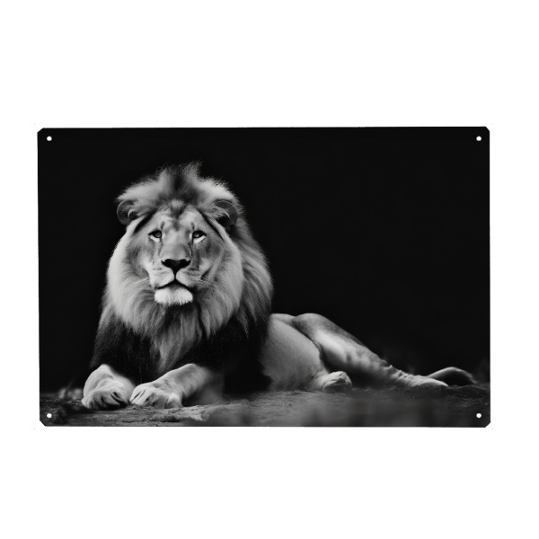 Metall Poster "Löwe in der Savanne" artboxONE - Tiere,Schwarzweiß - Afrika,Raubtiere,Löwe,Wildtier,Tier,Savanne,Großkatzen - Blechschild