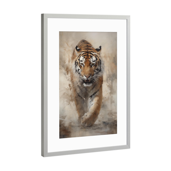 Poster mit Rahmen Silber "Großes Tigergemälde" artboxONE - Natur,Tiere - Tier,Kunst,Groß,Impressionistisch,Natur,öl,Gemälde,Tiger,Wildnis,Tierwelt