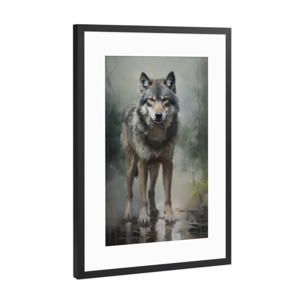 Poster mit Rahmen Schwarz (Metallic) "Großer grauer Wolf" artboxONE - Natur,Tiere