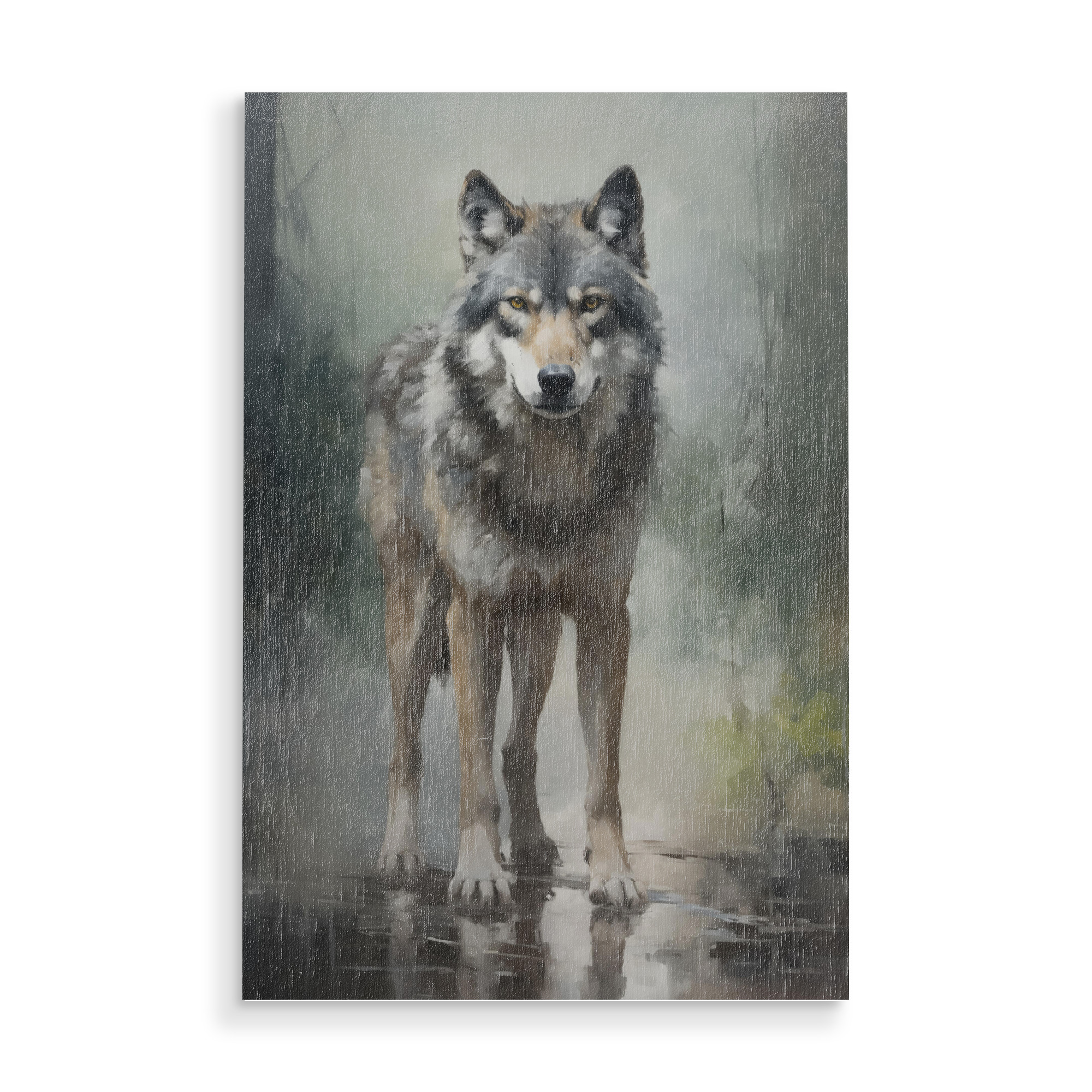 Holzbild "Großer grauer Wolf" artboxONE - Natur,Tiere - Tier,Kunst,Groß,Leinwand,Grau,Impressionistisch,Natur,öl,Gemälde,Wildnis,Tierwelt,Wolf