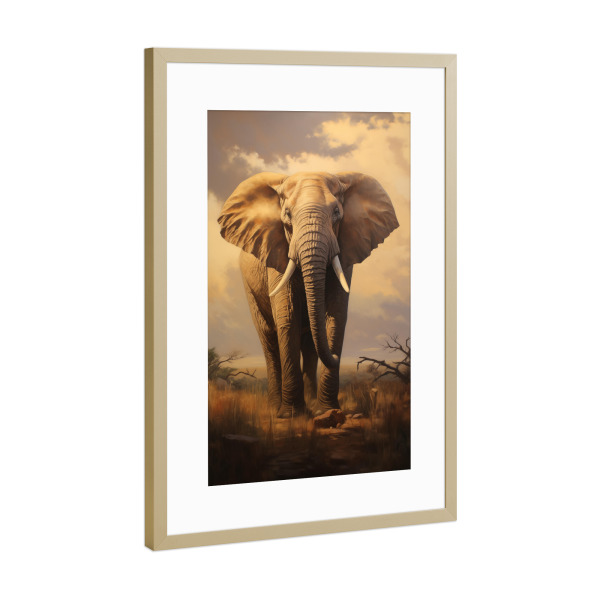 Poster mit Rahmen Gold "Großes Elefantengemälde" artboxONE - Natur,Tiere