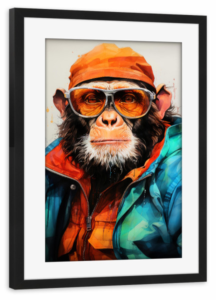 Poster mit Rahmen schwarz "Gorilla-Aquarellkunst A" artboxONE - Tiere - Gorilla,Affe,Tier,Aquarell,Malerei